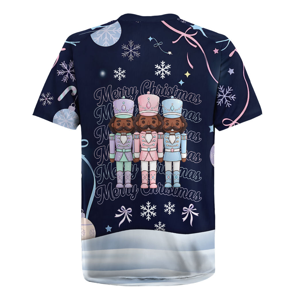 Black Nutcracker Magic Christmas Rugby Jersey African American Pastel Snowflake Winter