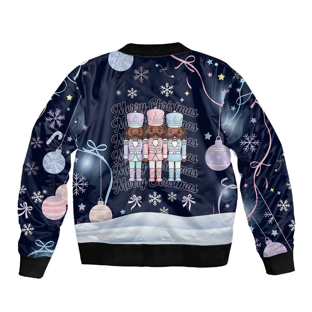 Black Nutcracker Magic Christmas Sleeve Zip Bomber Jacket African American Pastel Snowflake Winter