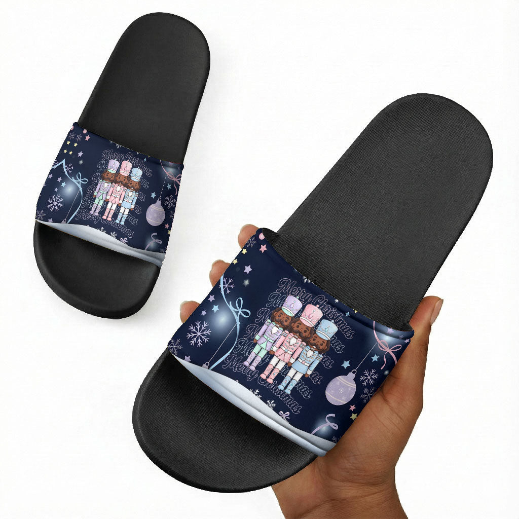 Black Nutcracker Magic Christmas Slide Sandals African American Pastel Snowflake Winter