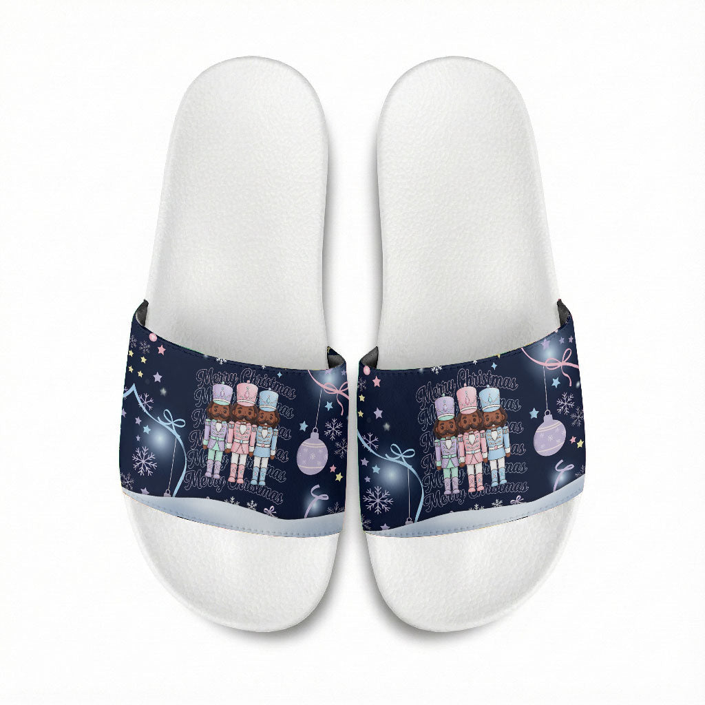 Black Nutcracker Magic Christmas Slide Sandals African American Pastel Snowflake Winter
