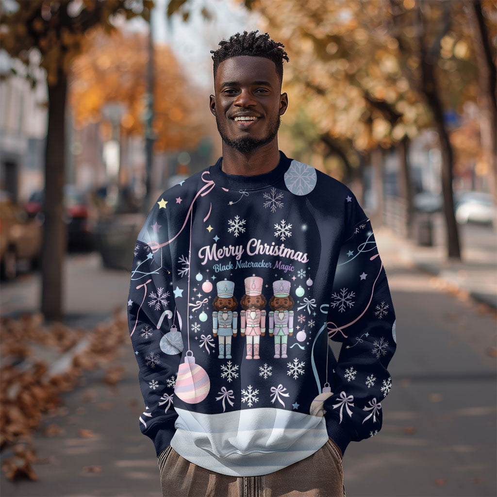 Black Nutcracker Magic Christmas Sweatshirt African American Pastel Snowflake Winter