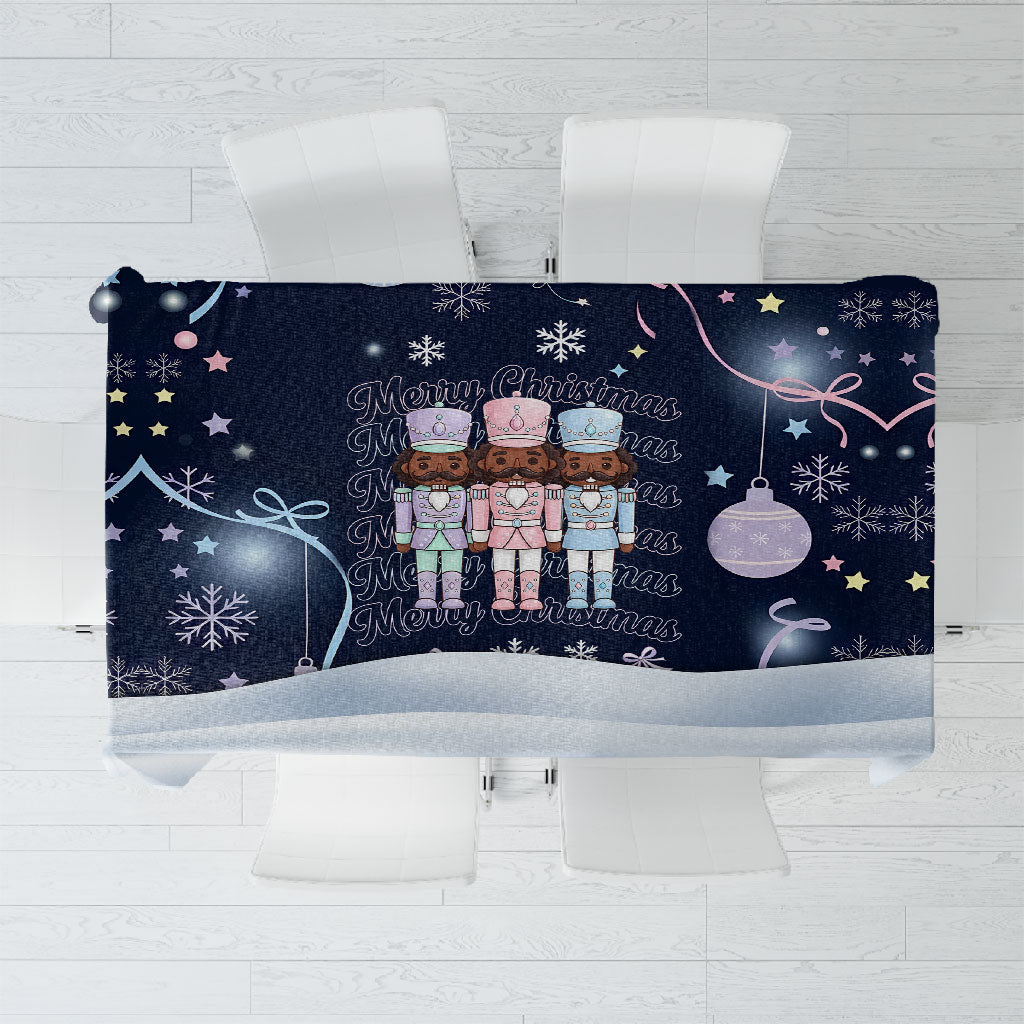Black Nutcracker Magic Christmas Tablecloth African American Pastel Snowflake Winter