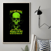 Framed skull canvas wall art: neon green skull with yellow text on black