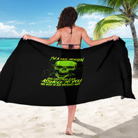 Black skull print sarong with neon green graphic, draped wide