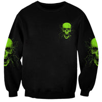 Black unisex sweatshirt with neon green skull graphic on front and sleeves.