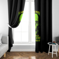 Black window curtain panels with neon green skull art and jagged lightning details