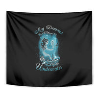 Black tapestry close view with blue mermaid graphic and 'Underwater' script