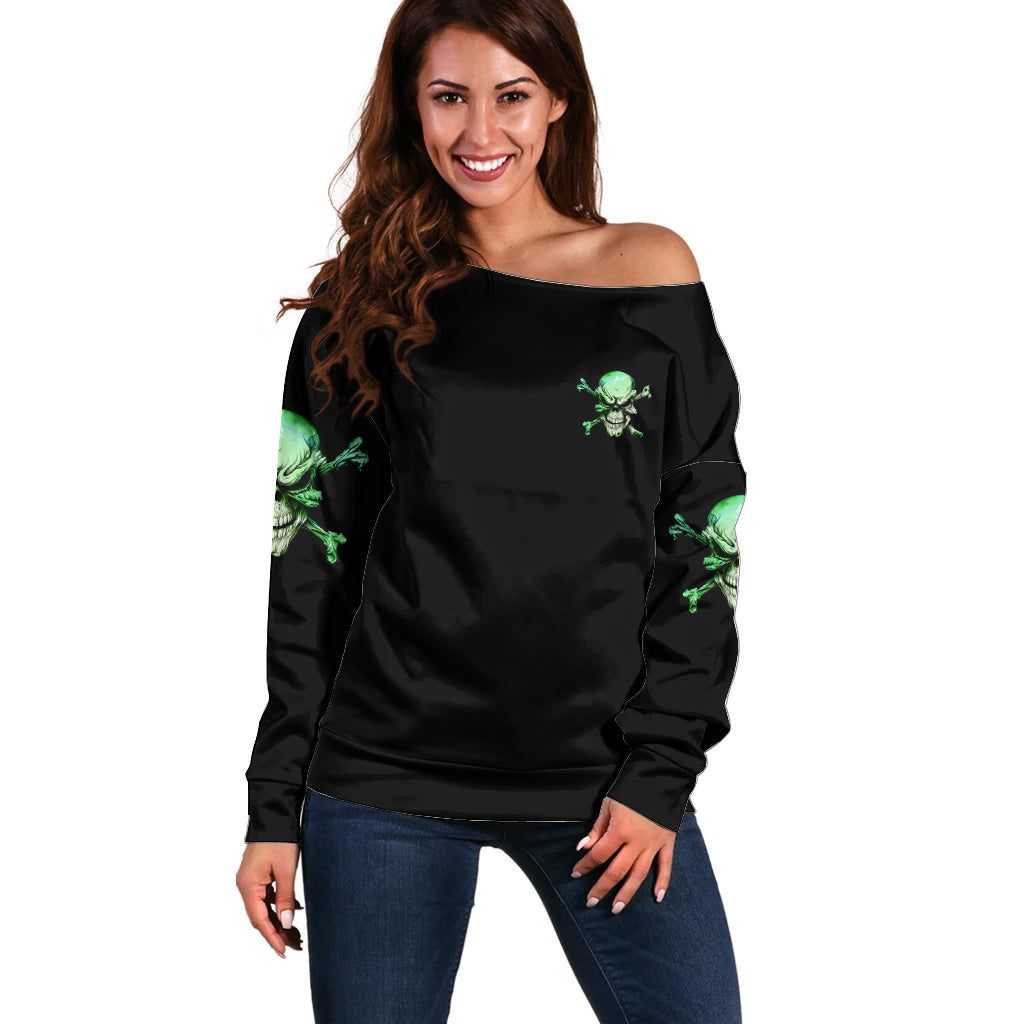 When I Was Born Mad Skull Off Shoulder Sweater - Wonder Print Shop