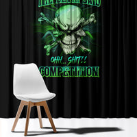 Skull window curtain in black with neon green graphic, full panel view