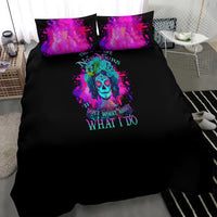 Black bedding set with colorful skull graphic, purple gradient pillowcase pair