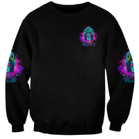Unisex black crewneck sweatshirt with multicolor skull portrait graphic on chest