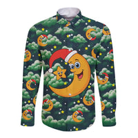 Christmas Moon and Star Long Sleeve Button Shirt Xmas Holiday Patterns - Wonder Print Shop
