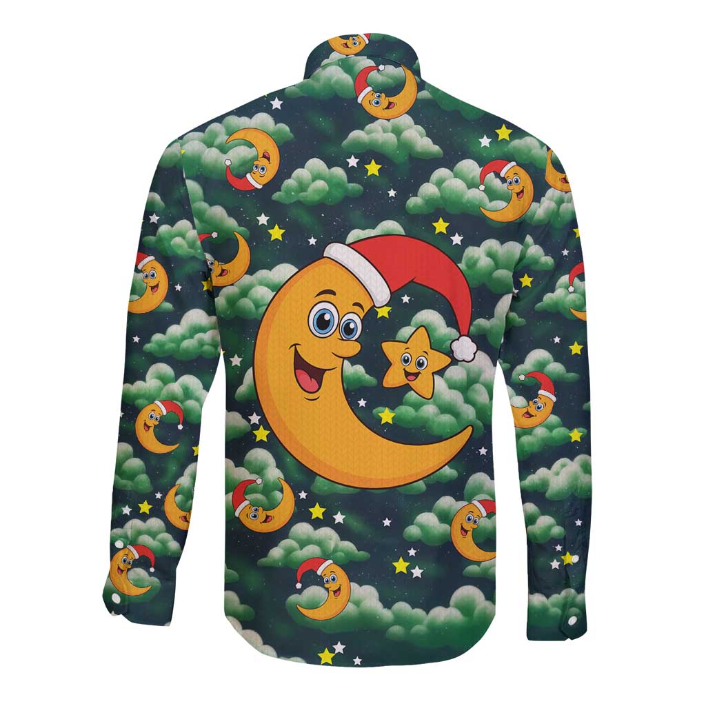 Christmas Moon and Star Long Sleeve Button Shirt Xmas Holiday Patterns - Wonder Print Shop