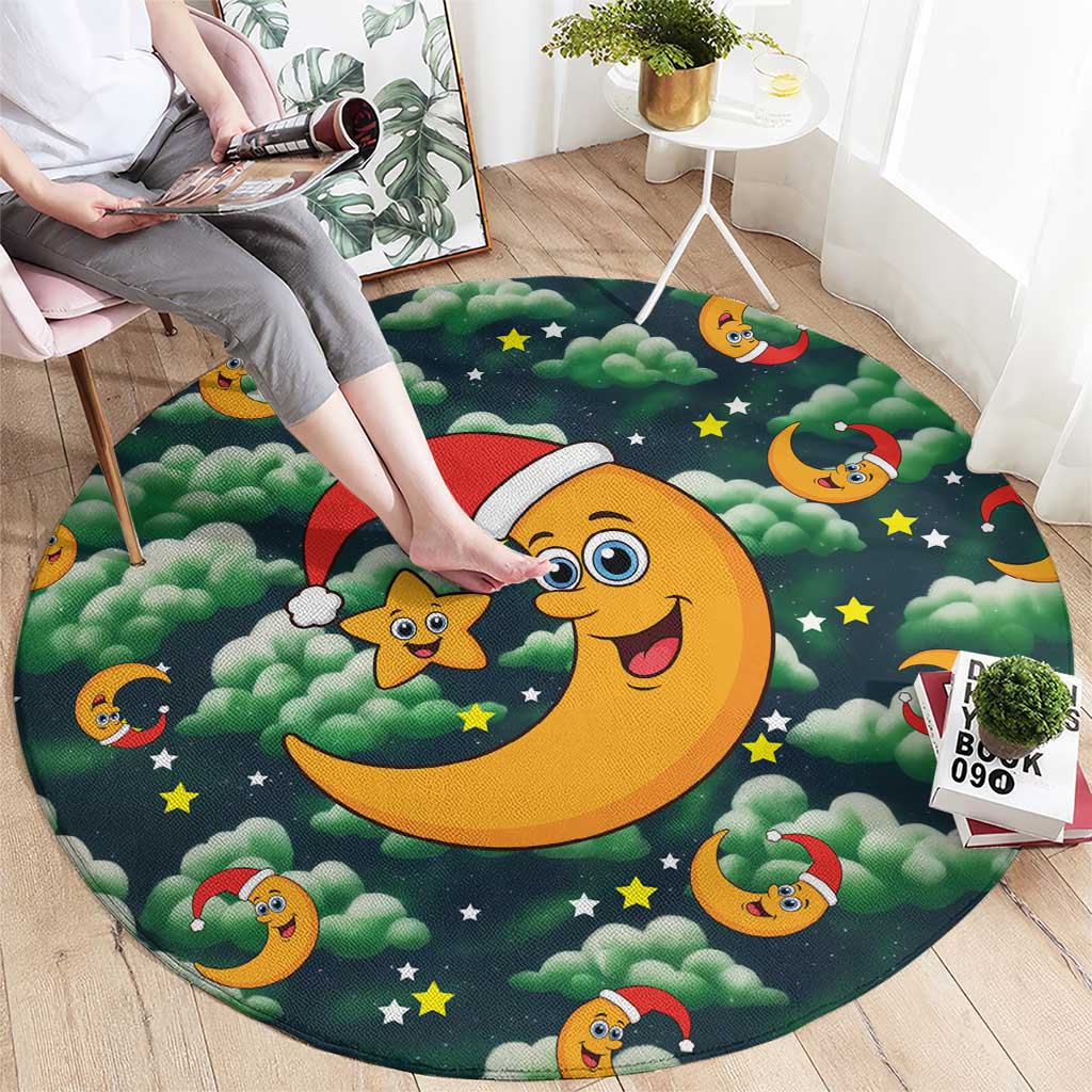 Christmas Moon and Star Round Carpet Xmas Holiday Patterns - Wonder Print Shop