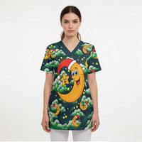 Christmas Moon and Star Scrub Top Xmas Holiday Patterns - Wonder Print Shop