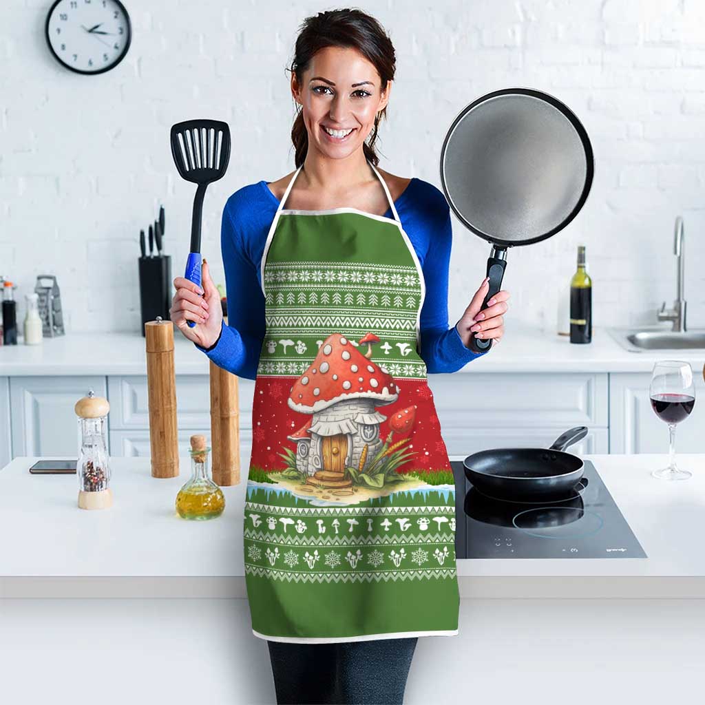 Christmas Mushroom House Apron Xmas Holiday Patterns - Wonder Print Shop