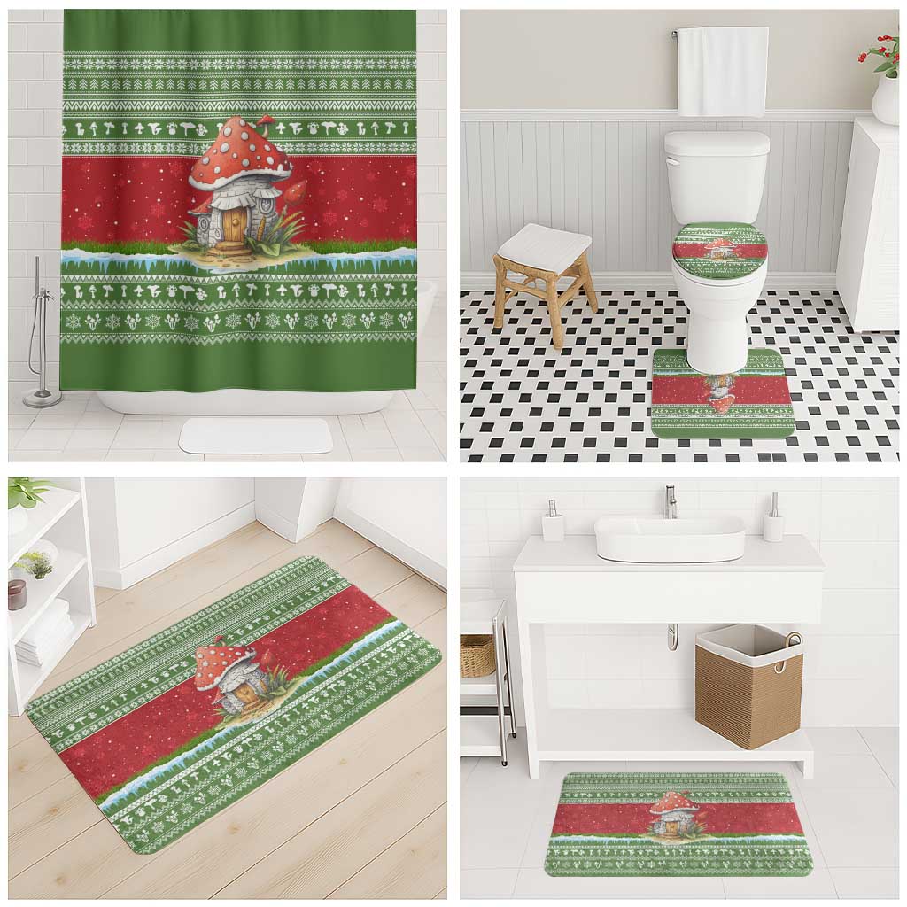 Christmas Mushroom House Bathroom Set Xmas Holiday Patterns - Wonder Print Shop