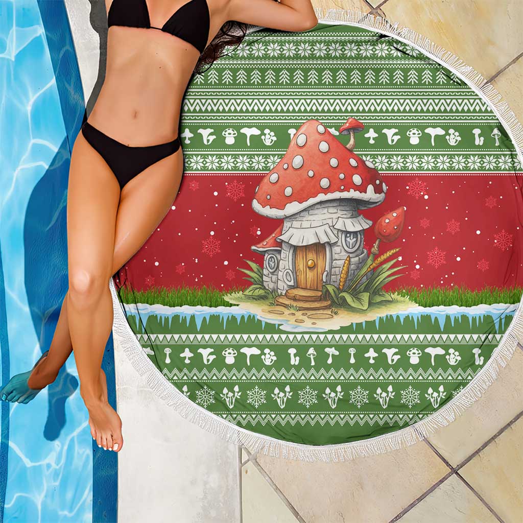 Christmas Mushroom House Beach Blanket Xmas Holiday Patterns - Wonder Print Shop