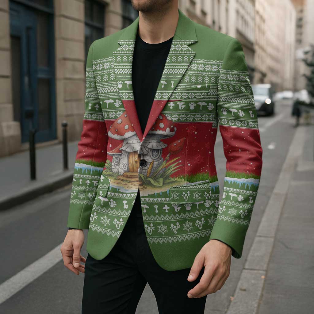 Christmas Mushroom House Blazer Xmas Holiday Patterns - Wonder Print Shop