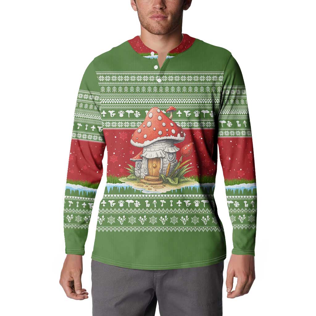 Christmas Mushroom House Button Sweatshirt Xmas Holiday Patterns - Wonder Print Shop