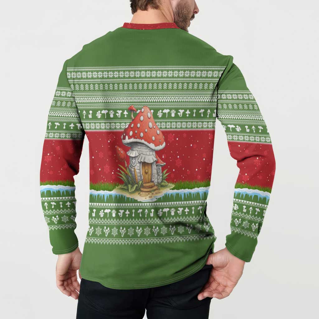 Christmas Mushroom House Button Sweatshirt Xmas Holiday Patterns - Wonder Print Shop