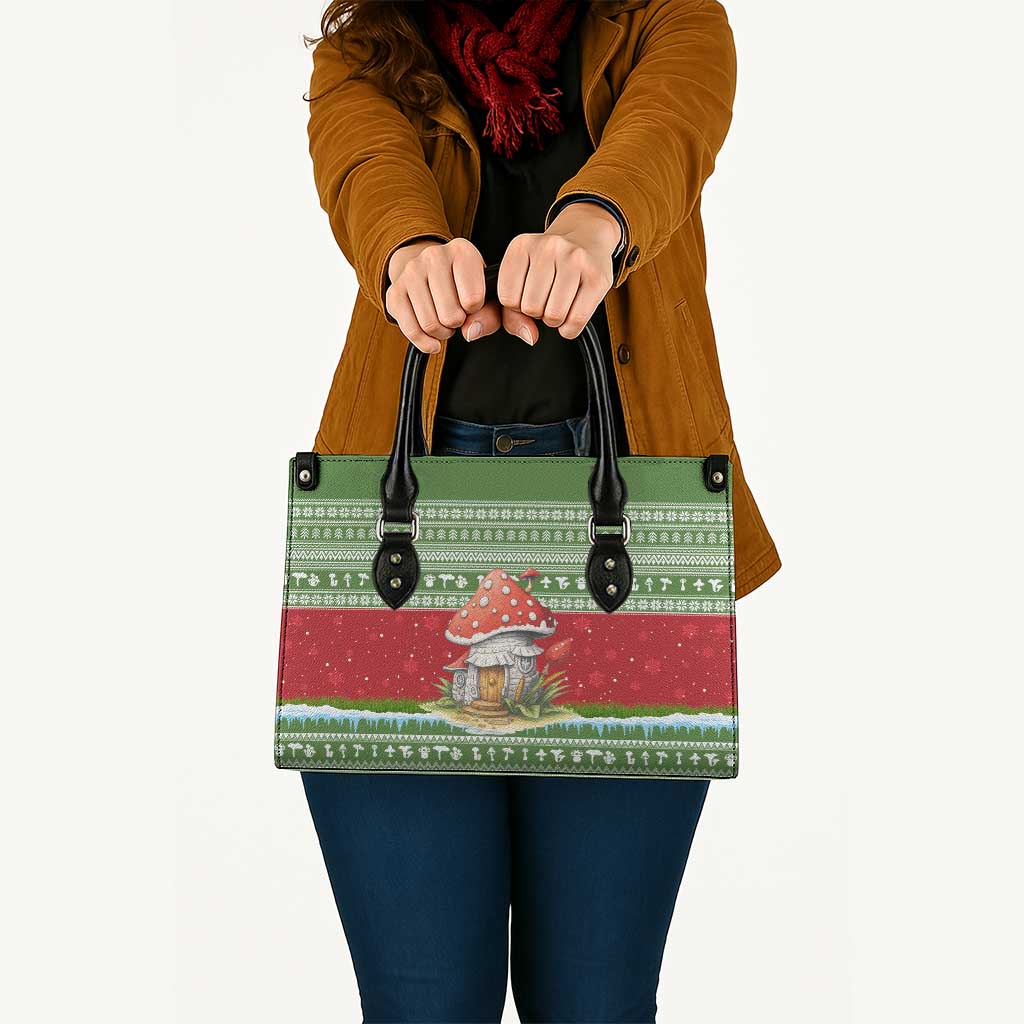 Christmas Mushroom House Leather Bag Xmas Holiday Patterns - Wonder Print Shop