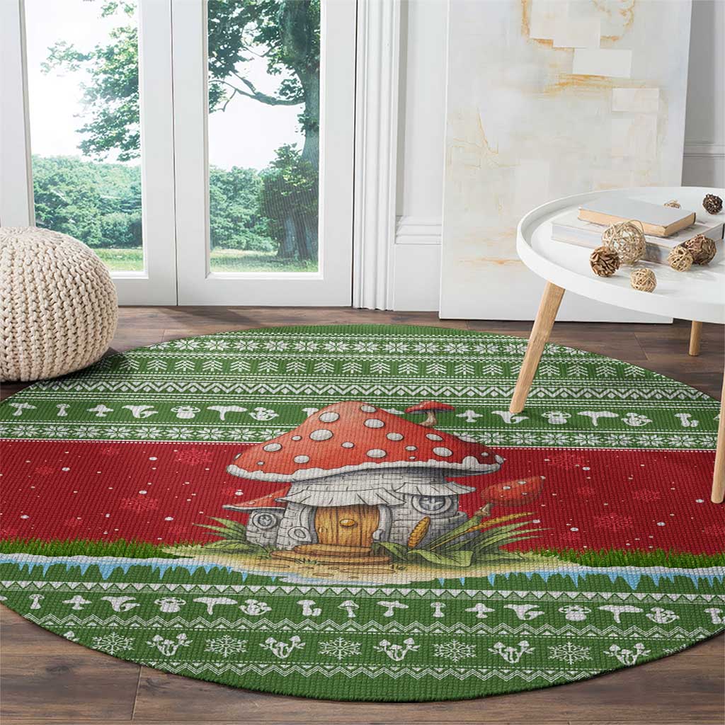 Christmas Mushroom House Round Carpet Xmas Holiday Patterns - Wonder Print Shop