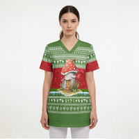 Christmas Mushroom House Scrub Top Xmas Holiday Patterns - Wonder Print Shop