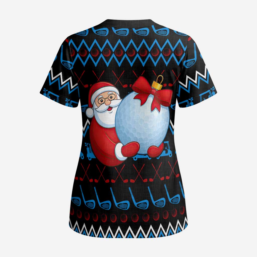 Santa Clause Golf Wonderland Christmas Scrub Top Xmas Holiday Patterns - Wonder Print Shop
