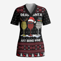 Santa Just Bring Wine Christmas Scrub Top Xmas Holiday Patterns - Wonder Print Shop