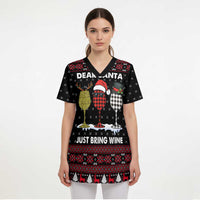 Santa Just Bring Wine Christmas Scrub Top Xmas Holiday Patterns - Wonder Print Shop