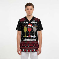 Santa Just Bring Wine Christmas Scrub Top Xmas Holiday Patterns - Wonder Print Shop