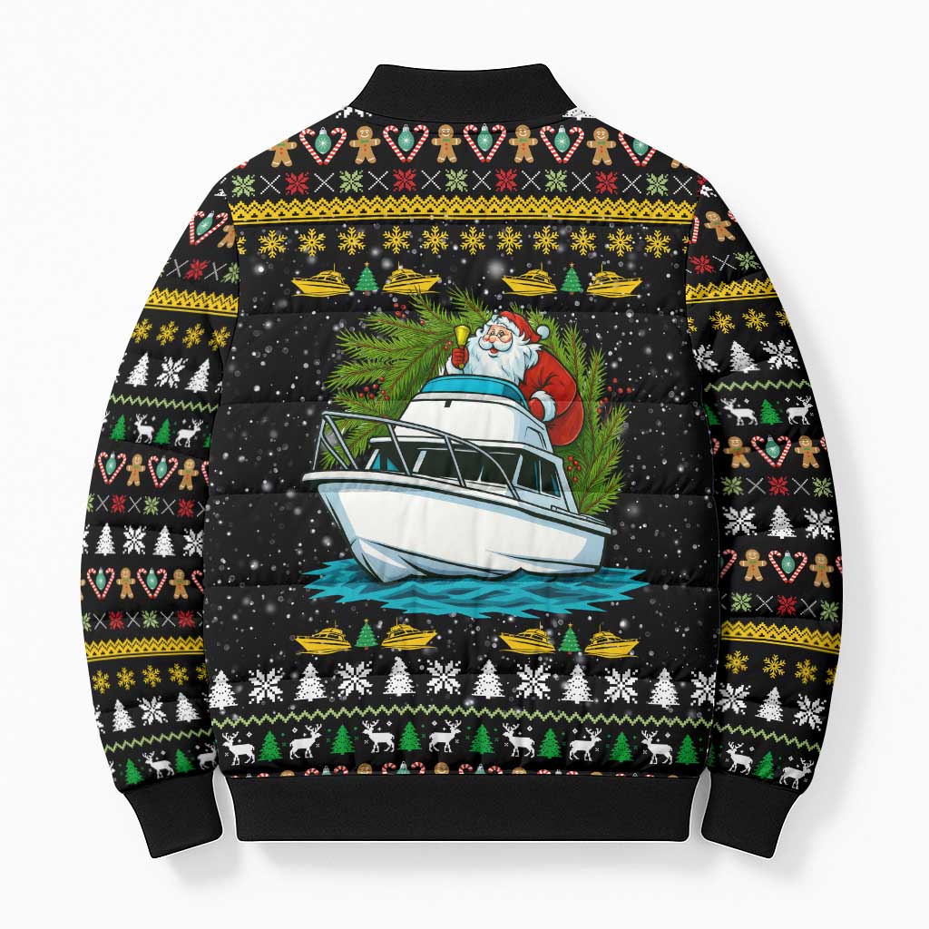 Santa On A Boat Christmas Bomber Puffer Jacket Xmas Holiday Patterns - Wonder Print Shop