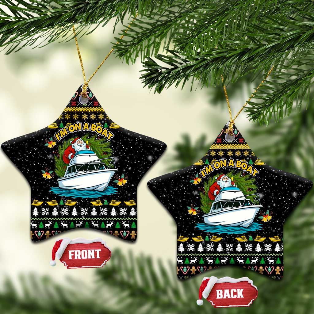 Santa On A Boat Christmas Ceramic Ornament Xmas Holiday Patterns - Wonder Print Shop