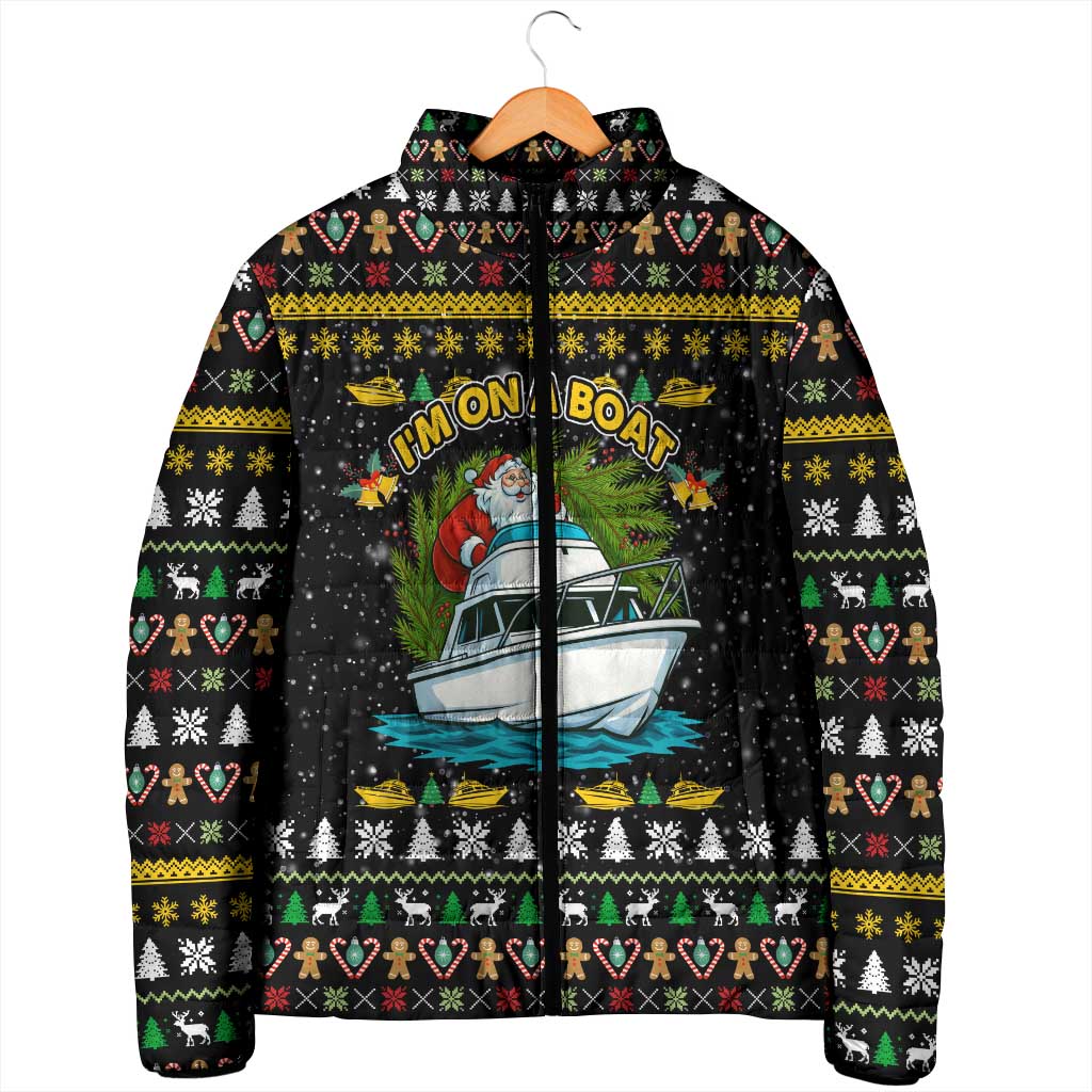 Santa On A Boat Christmas Padded Jacket Xmas Holiday Patterns - Wonder Print Shop