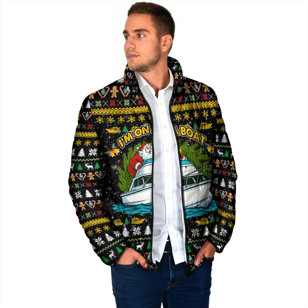 Santa On A Boat Christmas Padded Jacket Xmas Holiday Patterns - Wonder Print Shop