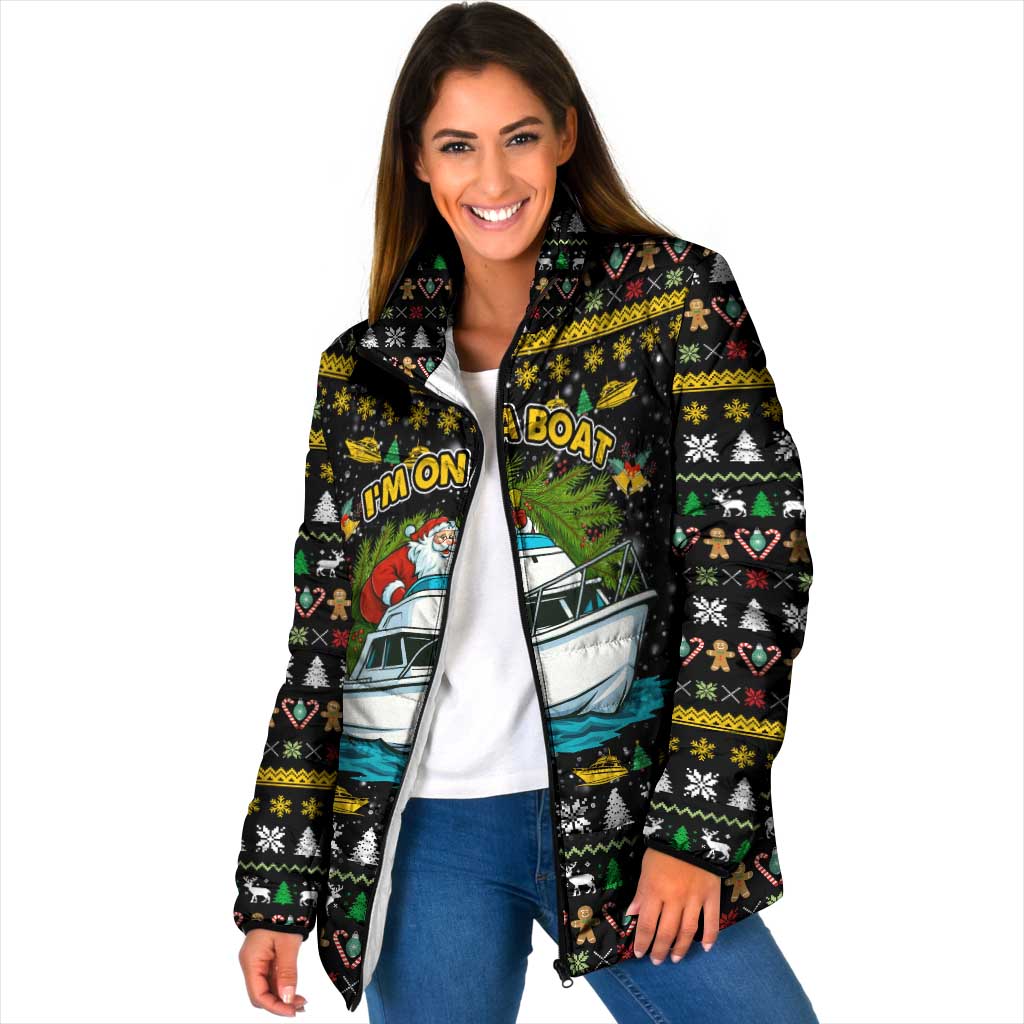 Santa On A Boat Christmas Padded Jacket Xmas Holiday Patterns - Wonder Print Shop