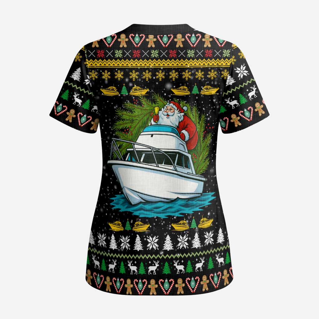 Santa On A Boat Christmas Scrub Top Xmas Holiday Patterns - Wonder Print Shop