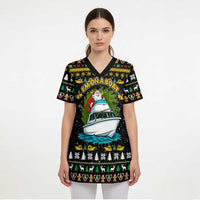 Santa On A Boat Christmas Scrub Top Xmas Holiday Patterns - Wonder Print Shop