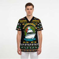 Santa On A Boat Christmas Scrub Top Xmas Holiday Patterns - Wonder Print Shop