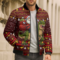 Santassic Park Santa Claus Christmas Bomber Puffer Jacket Xmas Holiday Patterns - Wonder Print Shop