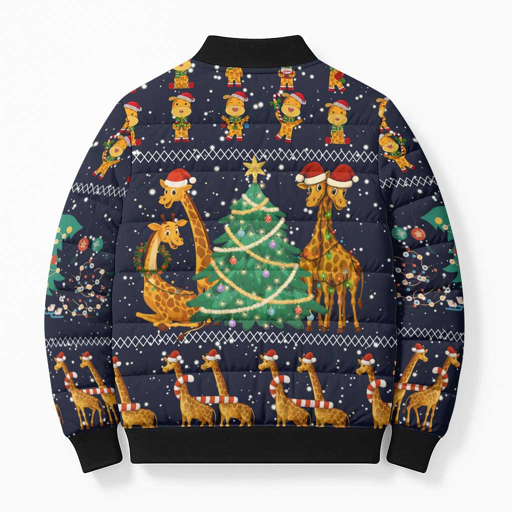 Love Giraffe Christmas Bomber Puffer Jacket Xmas Holiday Patterns - Wonder Print Shop