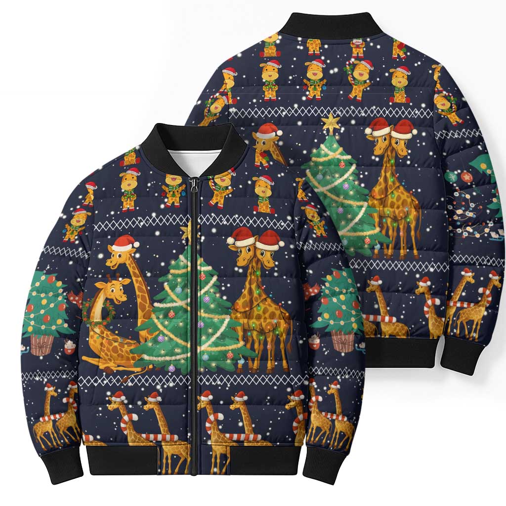 Love Giraffe Christmas Bomber Puffer Jacket Xmas Holiday Patterns - Wonder Print Shop