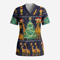 Love Giraffe Christmas Scrub Top Xmas Holiday Patterns - Wonder Print Shop
