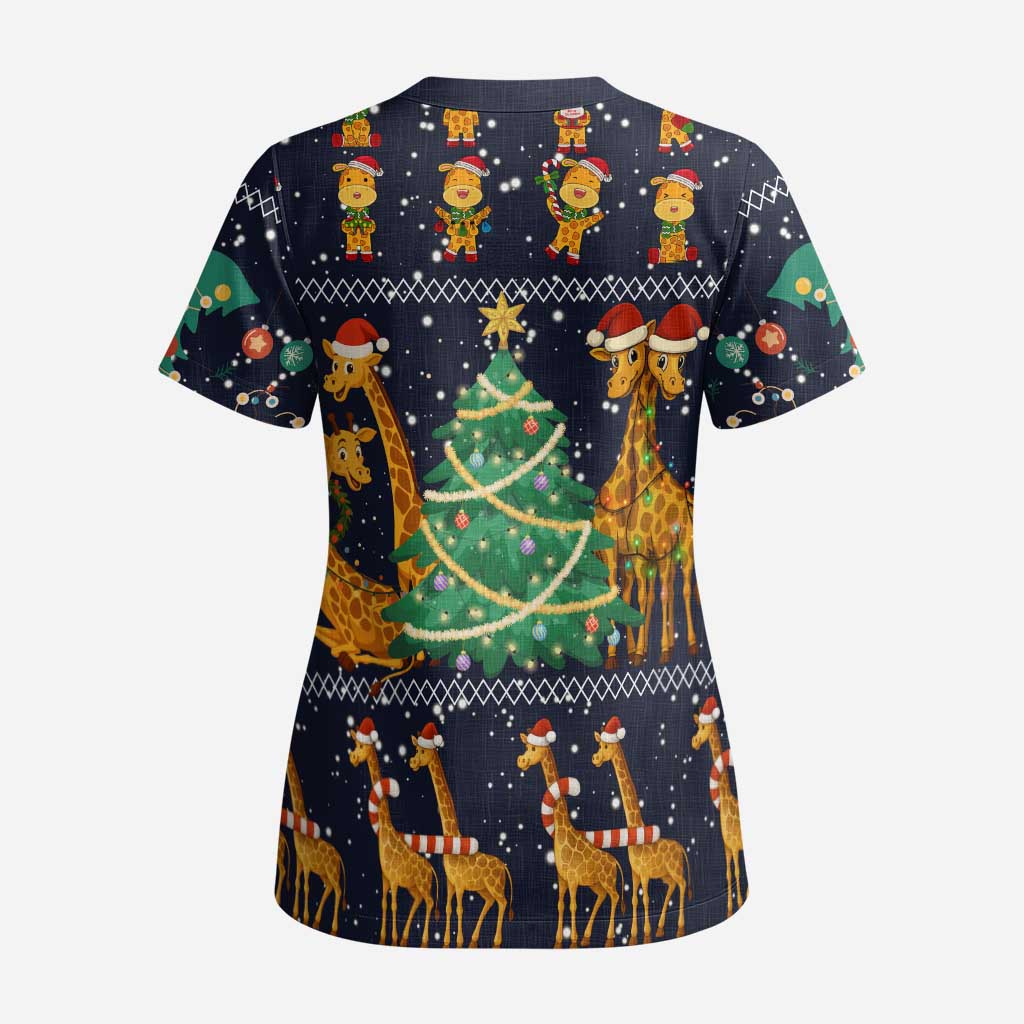 Love Giraffe Christmas Scrub Top Xmas Holiday Patterns - Wonder Print Shop