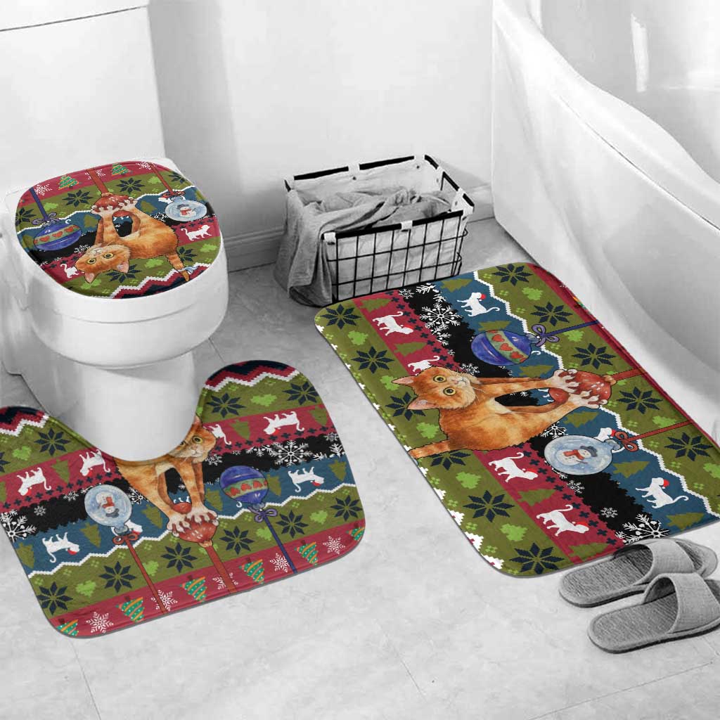 Cat Hanging on Xmas Tree Christmas Bathroom Set Xmas Holiday Patterns - Wonder Print Shop