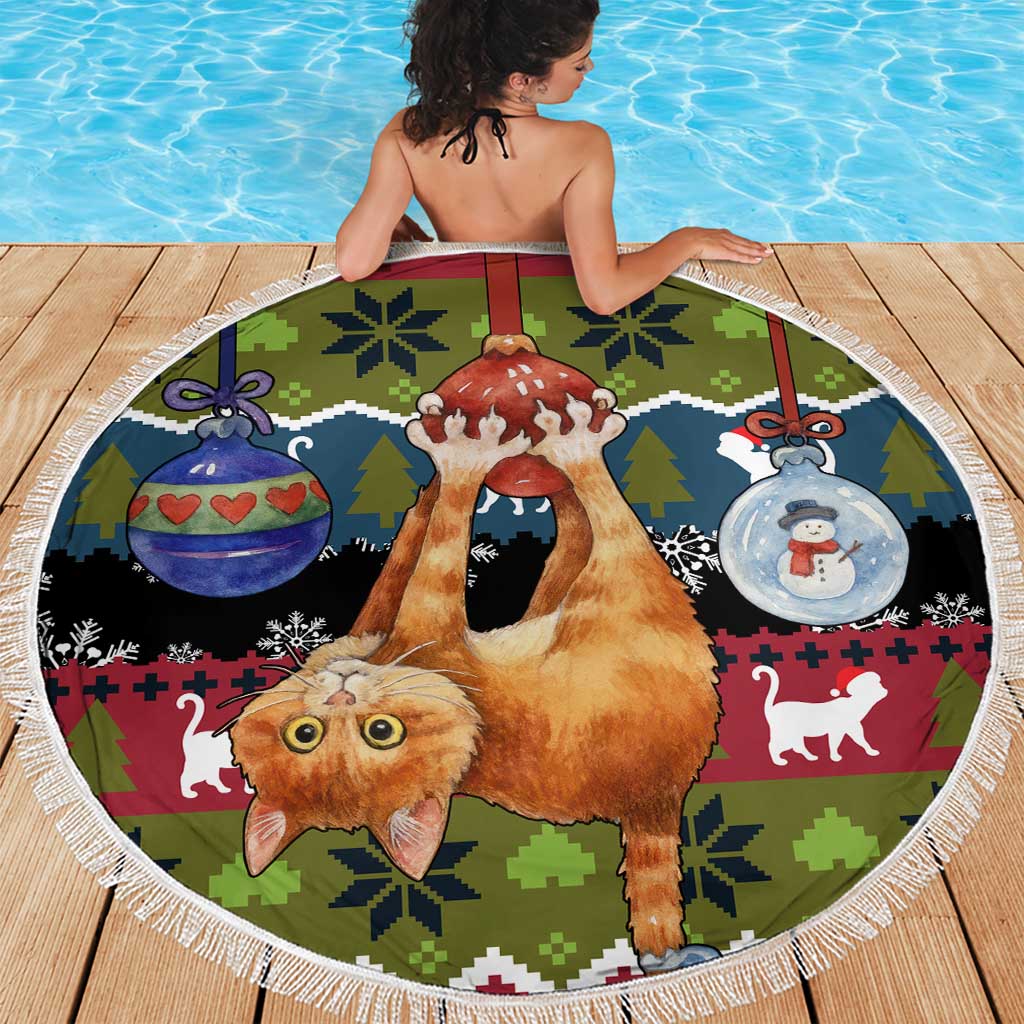 Cat Hanging on Xmas Tree Christmas Beach Blanket Xmas Holiday Patterns - Wonder Print Shop