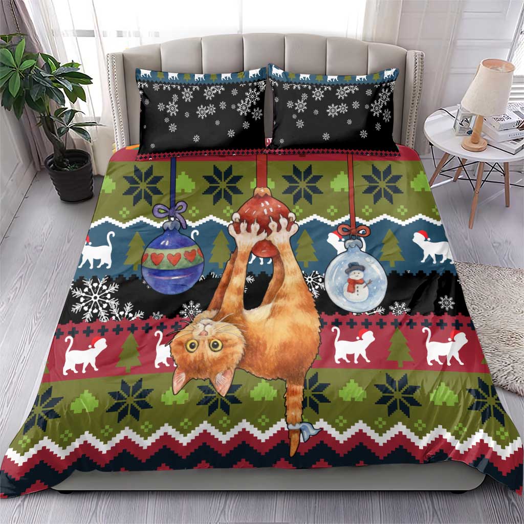Cat Hanging on Xmas Tree Christmas Bedding Set Xmas Holiday Patterns - Wonder Print Shop