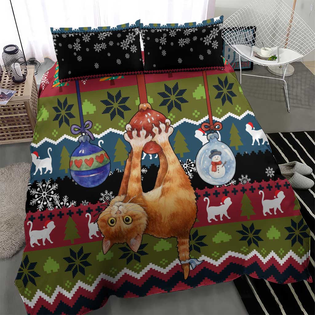 Cat Hanging on Xmas Tree Christmas Bedding Set Xmas Holiday Patterns - Wonder Print Shop