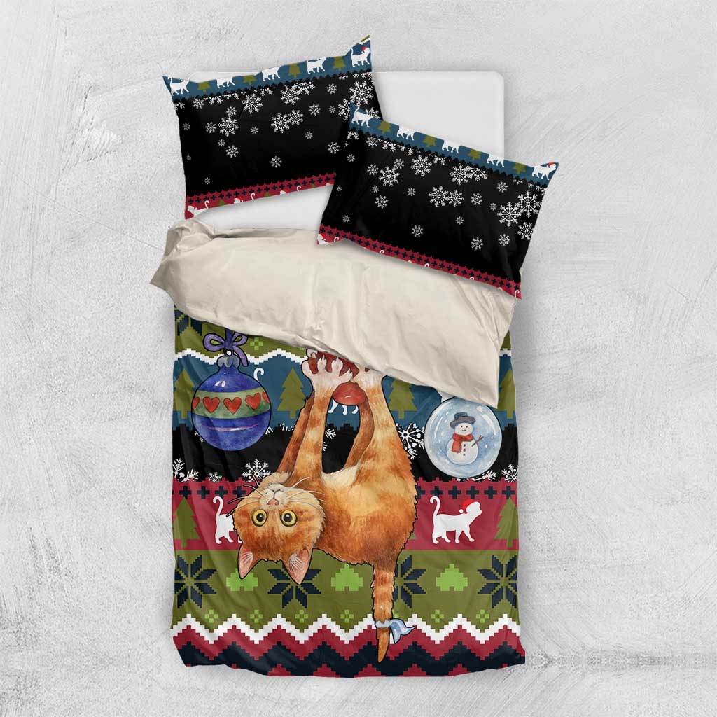 Cat Hanging on Xmas Tree Christmas Bedding Set Xmas Holiday Patterns - Wonder Print Shop